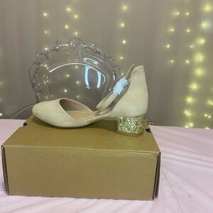 Chic Beige Glitter Heel Kids Dress Shoes